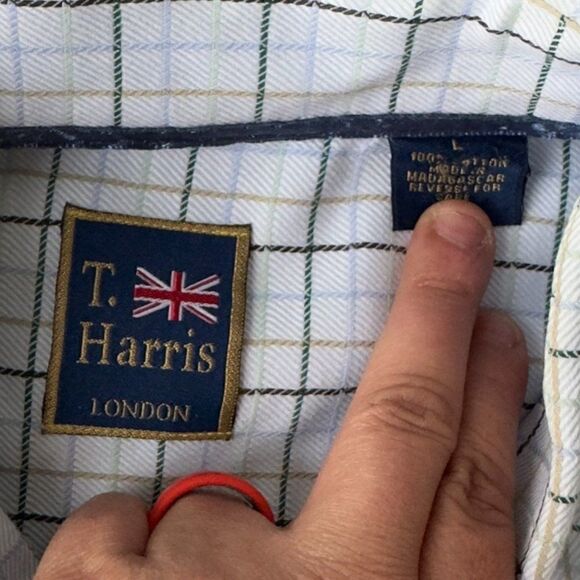 T. Harris London Long Sleeve Check Button Down Dress Shirt Men's Large (L) - Picture 3 of 6